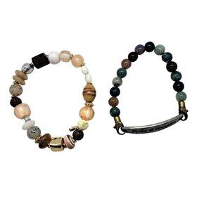 Jasper stretch bracelet and art glass stretch bracelet lot of two